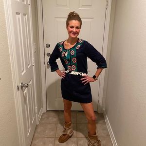 J. Crew navy embroidered tunic dress